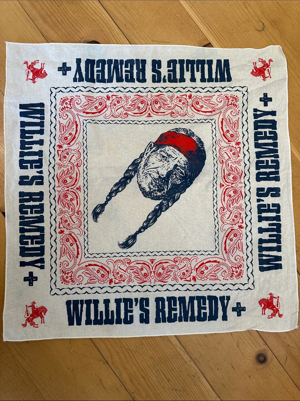 Willie's Remedy Bandana - Red, Navy & White. - Picture 2 of 3